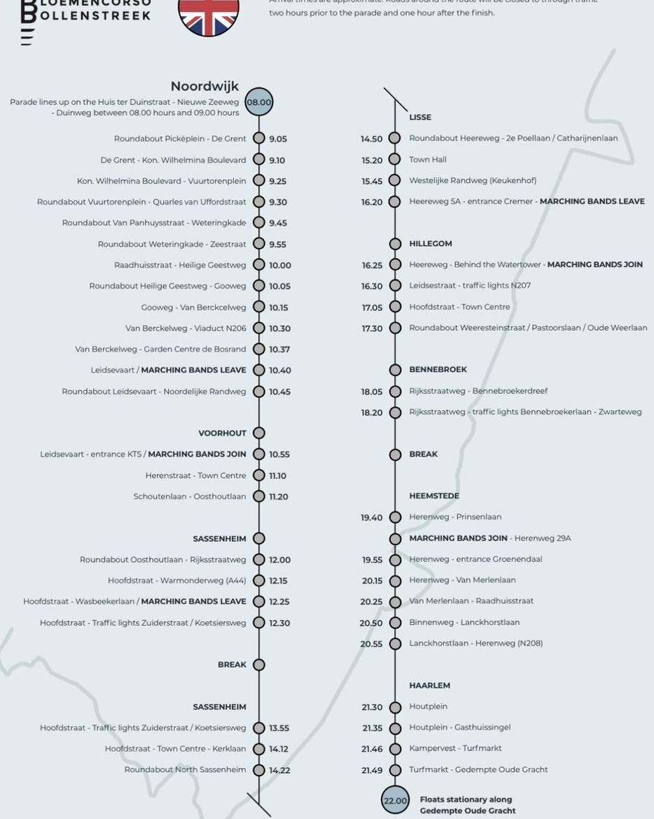 Парад цветов в Голландии, маршрут и карта 2026